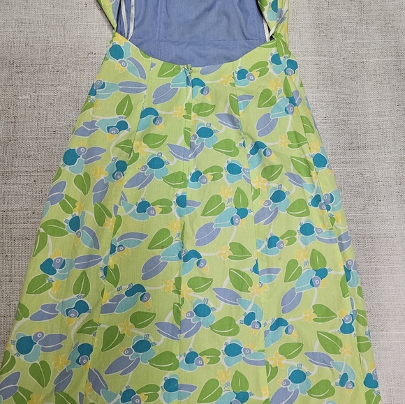 Lilly Pulitzer Strapless Dress 2 Green Toucan Floral Cotton Back Tie Below Knee - Picture 6 of 10